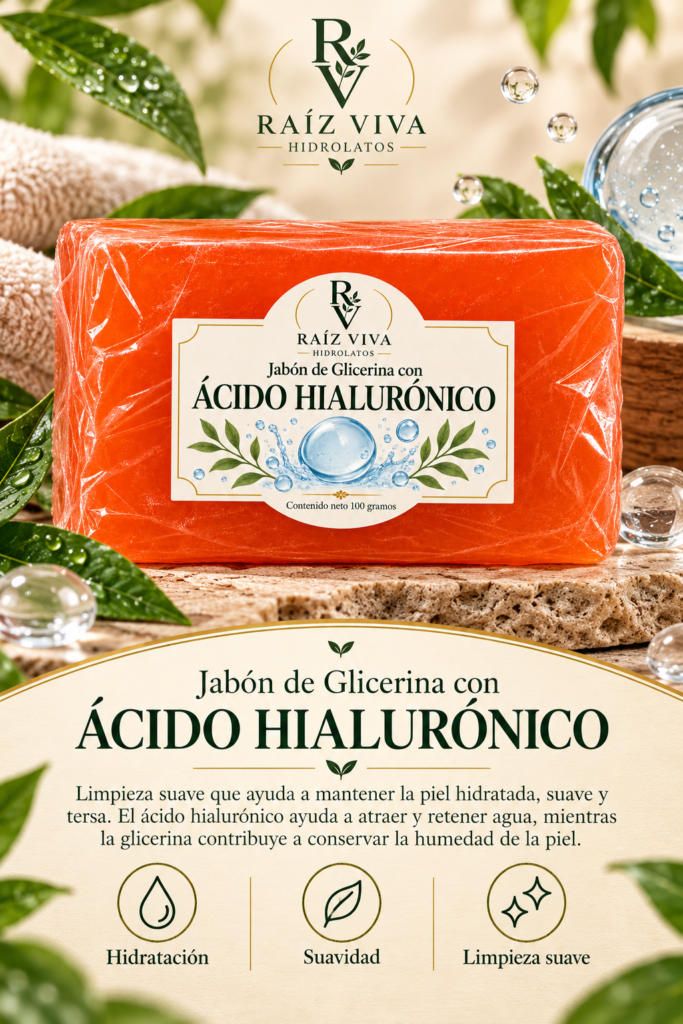 Jabón de glicerina con ácido hialurónico de Raíz Viva