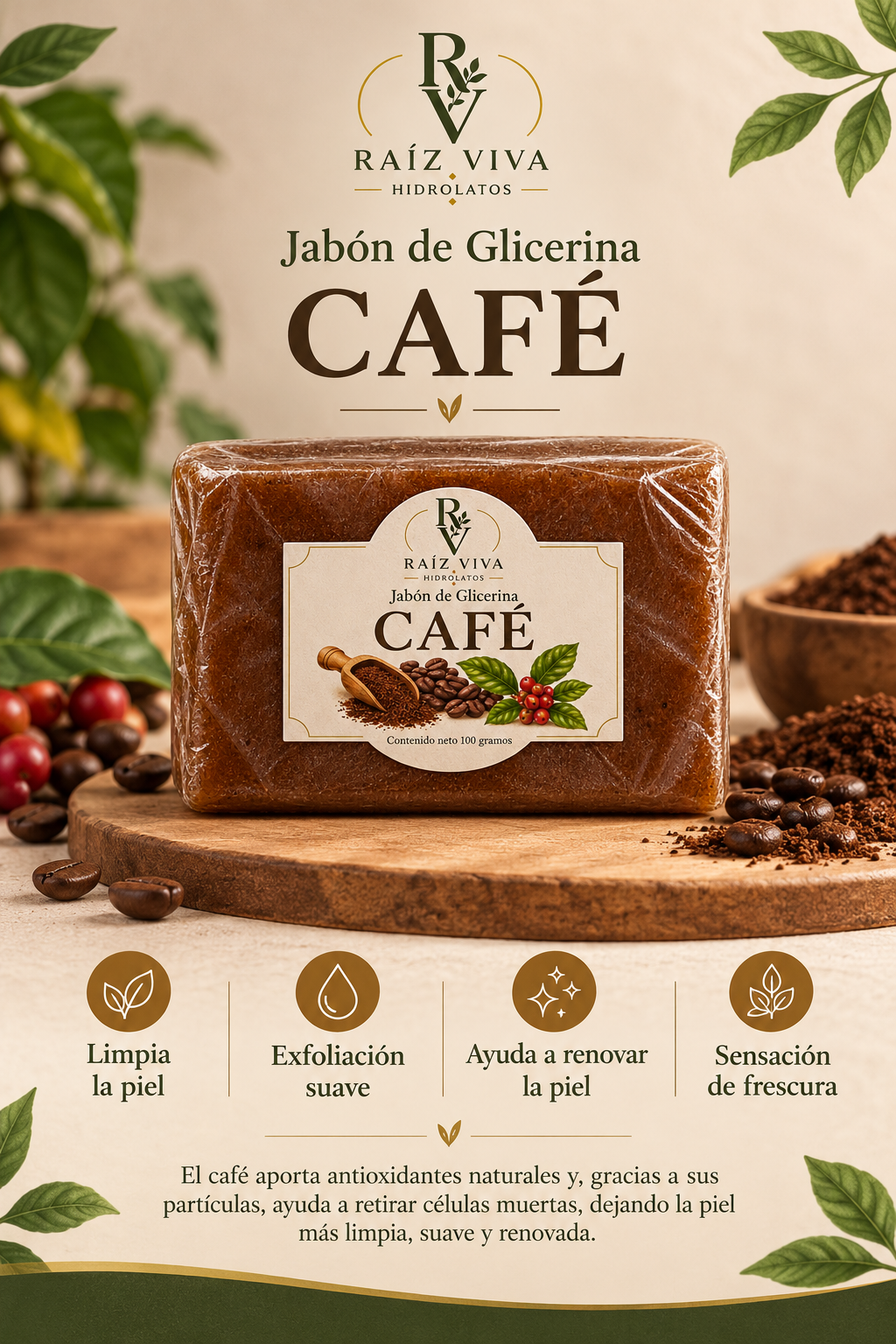 Jabón de glicerina con café de Raíz Viva