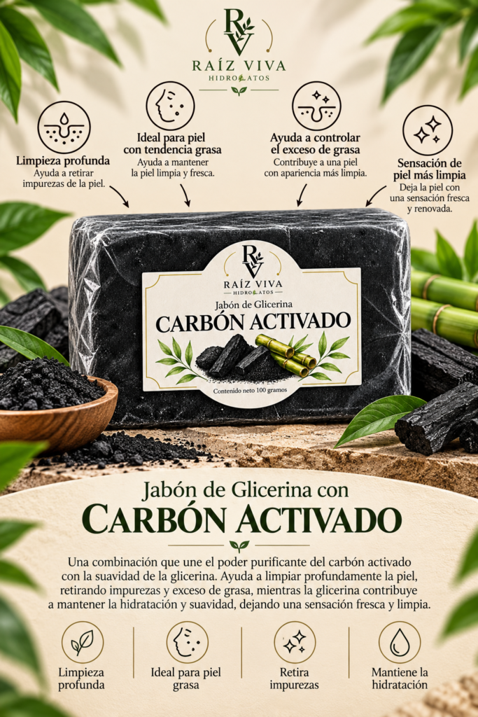 Jabón de glicerina con carbón activado de Raíz Viva