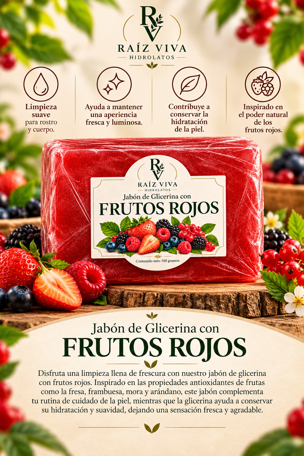 Jabón de glicerina con frutos rojos de Raíz Viva